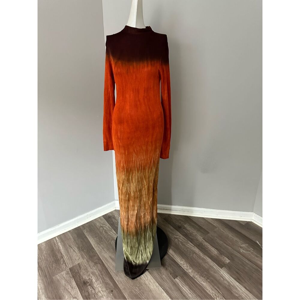 Altuzarra Mock Neck Hand Dyed Fall Winter 23 Rhea Maxi Dress Coral Medium $1995 - Picture 5 of 15
